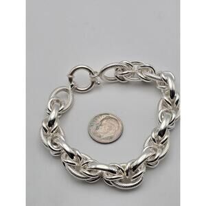 Byzantine Link Chain Bracelet Sterling Silver 7.75" Textured